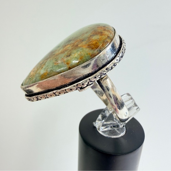 Impression Jasper silver overlay large gemstone ring 925 adjustable size 4-8 - Picture 3 of 8
